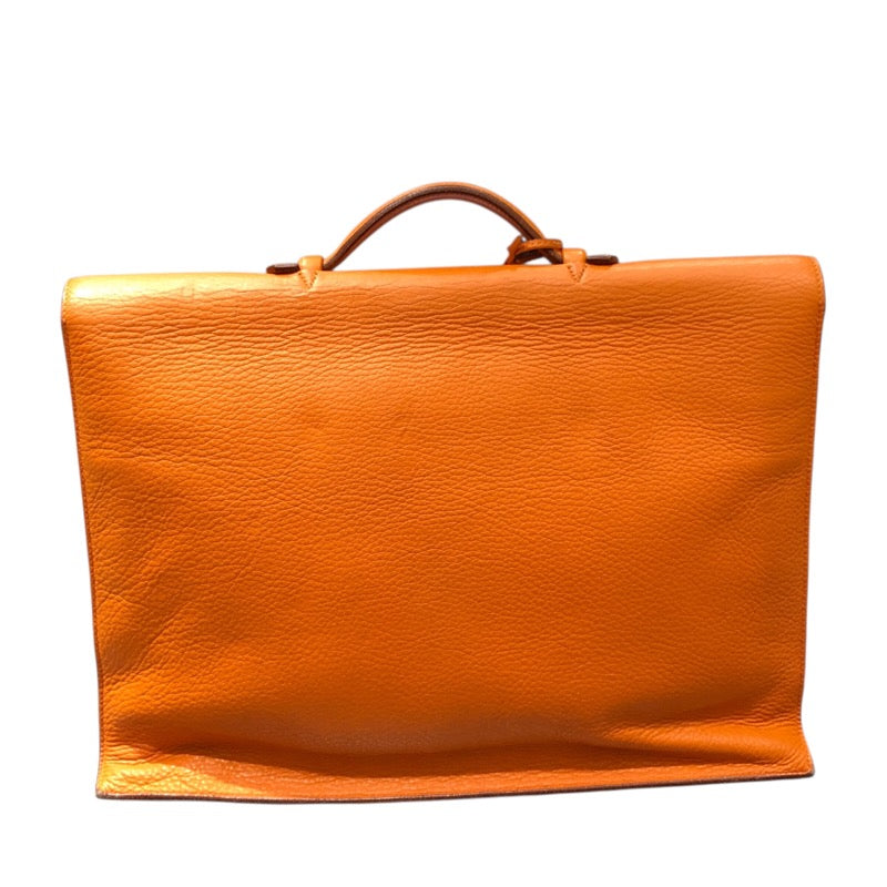 エルメス HERMES サックアデペッシュ41 ▢C刻印 オレンジ シルバー金具 トリヨンクレマンス メンズ ハンドバッグ