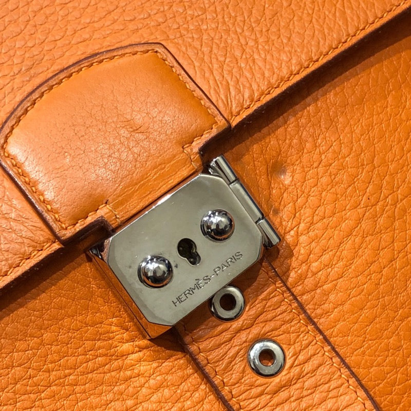 エルメス HERMES サックアデペッシュ41 ▢C刻印 オレンジ シルバー金具 トリヨンクレマンス メンズ ハンドバッグ