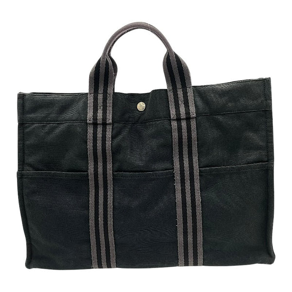 【正規品・鑑定済】HERMESエルメス フールトゥMM ブラックキャンバスバッグ エルメス HERMES フールトゥMM トートバッグ ブラック×SV金具
