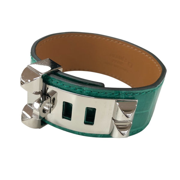 エルメス HERMES コリエドシアン24 T2 U刻 ミント シルバー金具 アリゲーター レディース ブレスレット