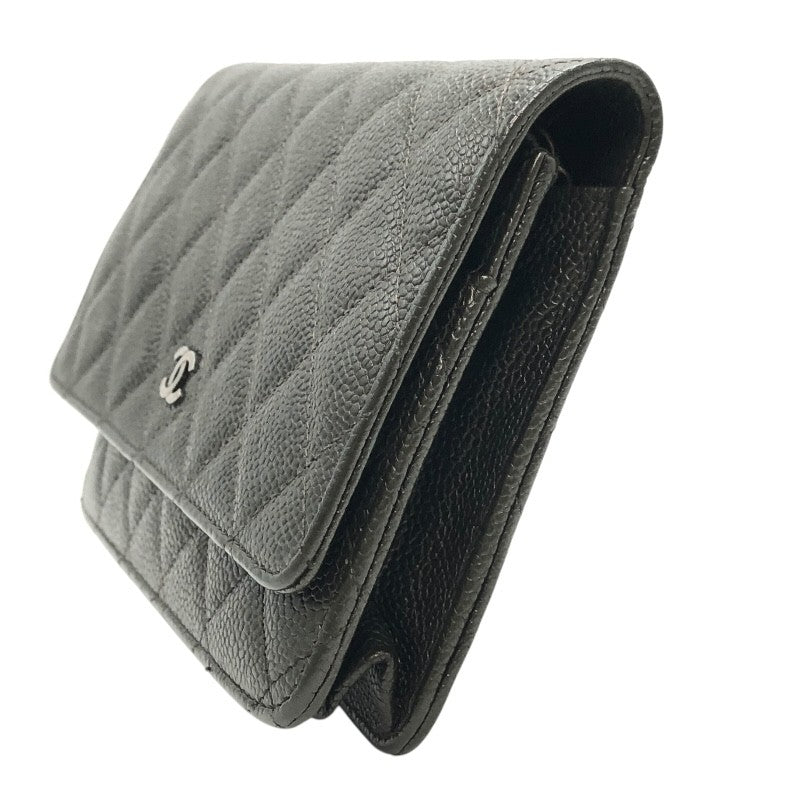 シャネル CHANEL マトラッセチェーンウォレット A33814 カーキ×SV金具 マットキャビアスキン レディース ショルダーバッグ