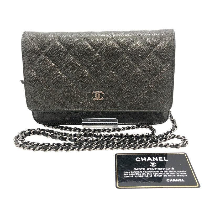 シャネル CHANEL マトラッセチェーンウォレット A33814 カーキ×SV金具 マットキャビアスキン レディース ショルダーバッグ