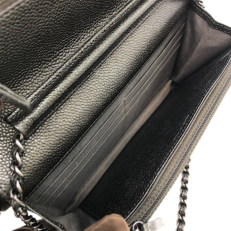 シャネル CHANEL マトラッセチェーンウォレット A33814 カーキ×SV金具 マットキャビアスキン レディース ショルダーバッグ