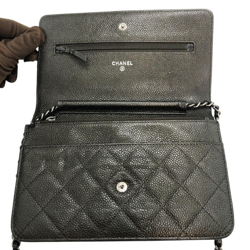 シャネル CHANEL マトラッセチェーンウォレット A33814 カーキ×SV金具 マットキャビアスキン レディース ショルダーバッグ