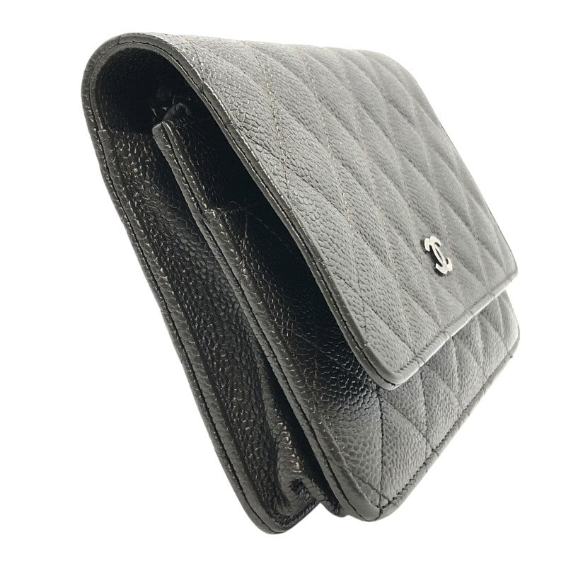 シャネル CHANEL マトラッセチェーンウォレット A33814 カーキ×SV金具 マットキャビアスキン レディース ショルダーバッグ