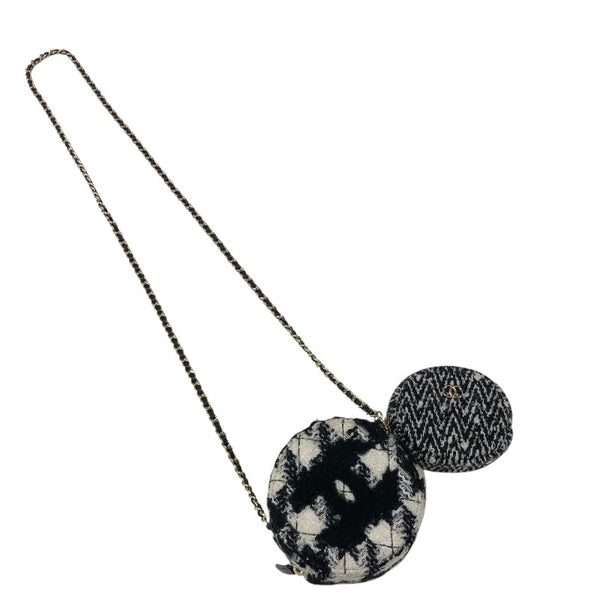 シャネル CHANEL ラウンド チェーンクラッチバッグ AP0986 28番台 千鳥柄 ブラック・ホワイト ツイード/レザー レディース ショルダーバッグ