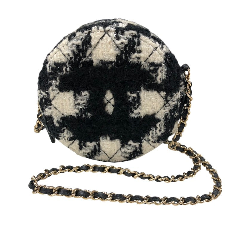 シャネル CHANEL ラウンド チェーンクラッチバッグ AP0986 28番台 千鳥柄 ブラック・ホワイト ツイード/レザー レディース ショルダーバッグ
