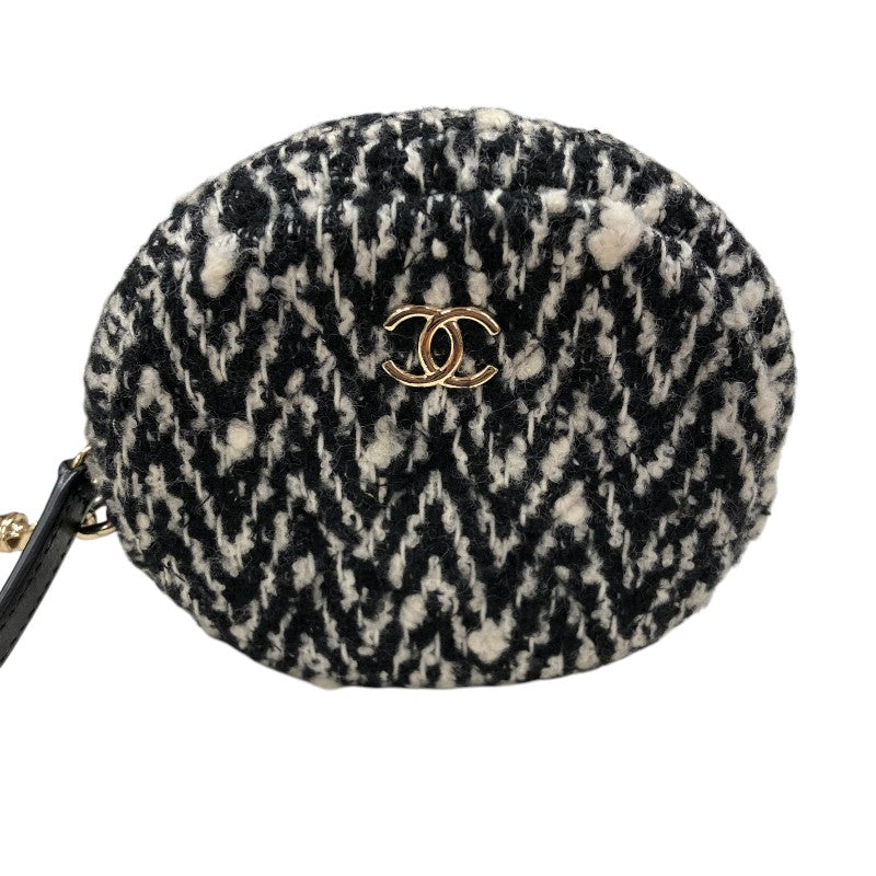 シャネル CHANEL ラウンド チェーンクラッチバッグ AP0986 28番台 千鳥柄 ブラック・ホワイト ツイード/レザー レディース ショルダーバッグ