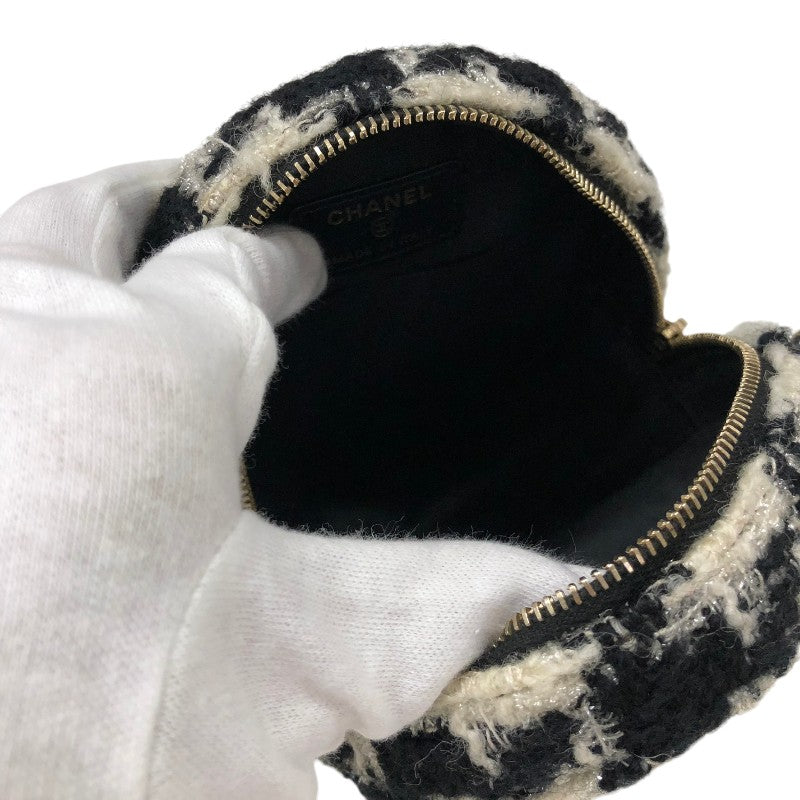 シャネル CHANEL ラウンド チェーンクラッチバッグ AP0986 28番台 千鳥柄 ブラック・ホワイト ツイード/レザー レディース ショルダーバッグ
