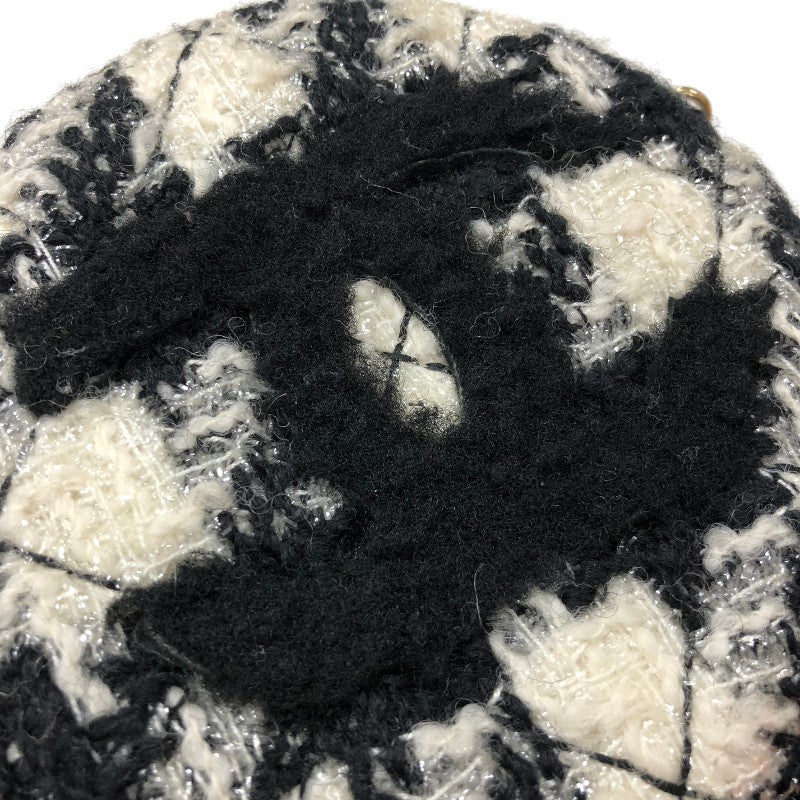シャネル CHANEL ラウンド チェーンクラッチバッグ AP0986 28番台 千鳥柄 ブラック・ホワイト ツイード/レザー レディース ショルダーバッグ
