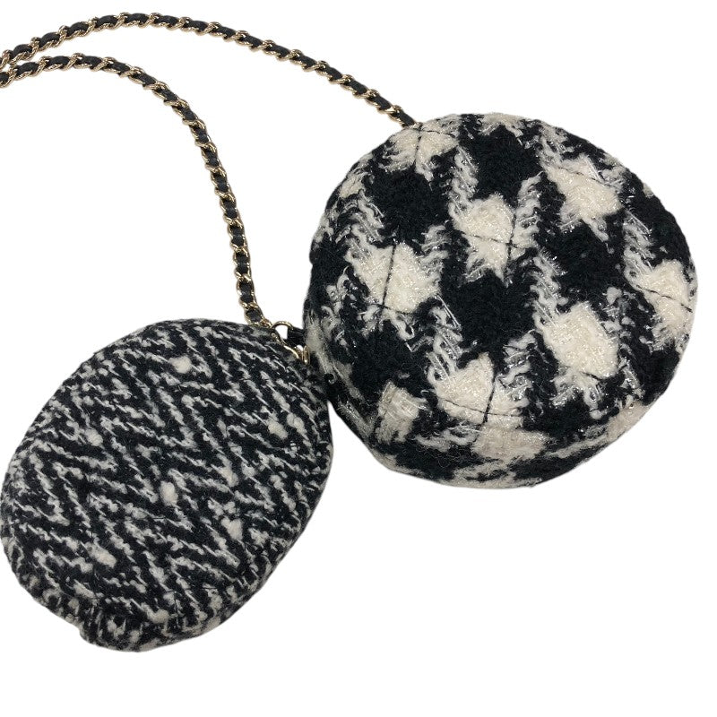 シャネル CHANEL ラウンド チェーンクラッチバッグ AP0986 28番台 千鳥柄 ブラック・ホワイト ツイード/レザー レディース ショルダーバッグ