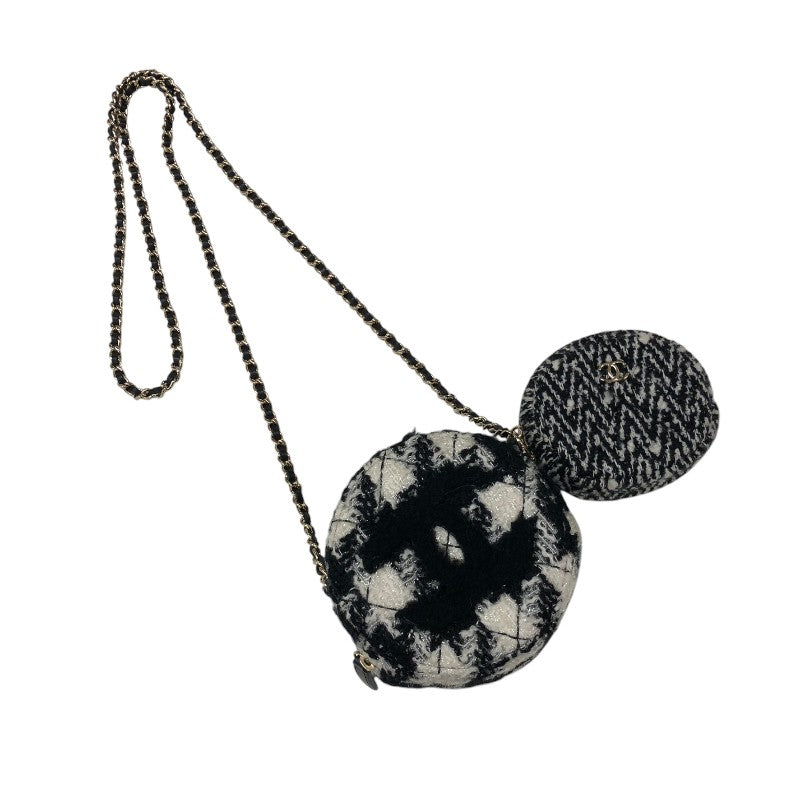シャネル CHANEL ラウンド チェーンクラッチバッグ AP0986 28番台 千鳥柄 ブラック・ホワイト ツイード/レザー レディース ショルダーバッグ