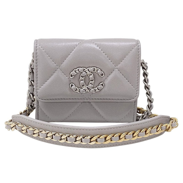 シャネル CHANEL CHANEL19 チェーンコインパース AP2409 グレー ゴールド×シルバー金具 ラムスキン レディース ショルダーバッグ