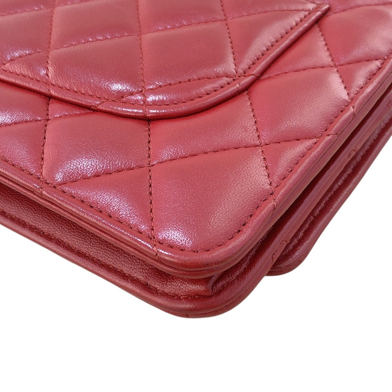 シャネル CHANEL マトラッセチェーンウォレット 14番台 A33814 レッド シルバー金具 ラム レディース ショルダーバッグ
