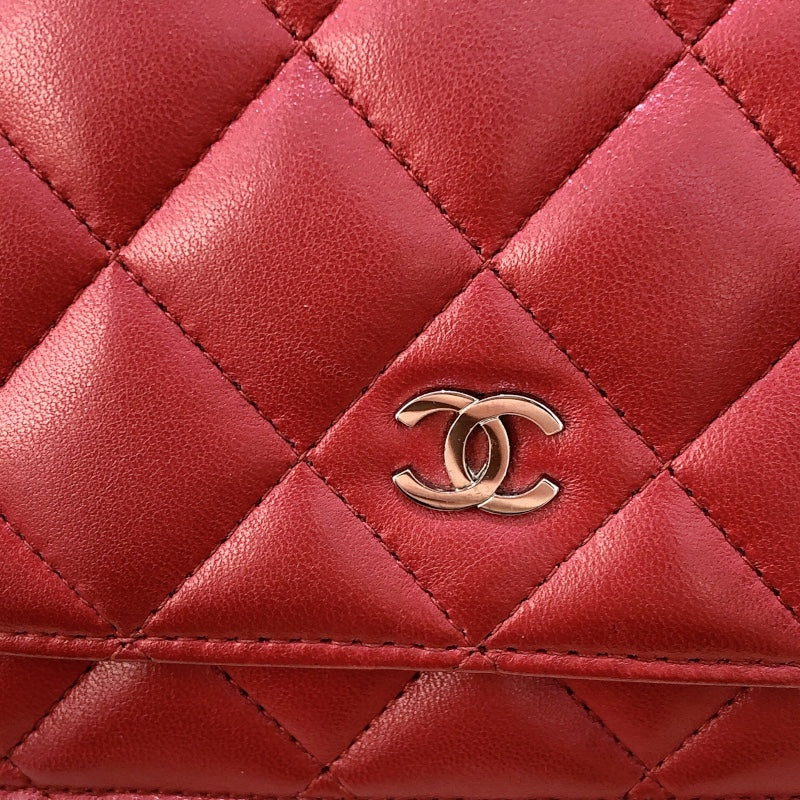 シャネル CHANEL マトラッセチェーンウォレット 14番台 A33814 レッド シルバー金具 ラム レディース ショルダーバッグ