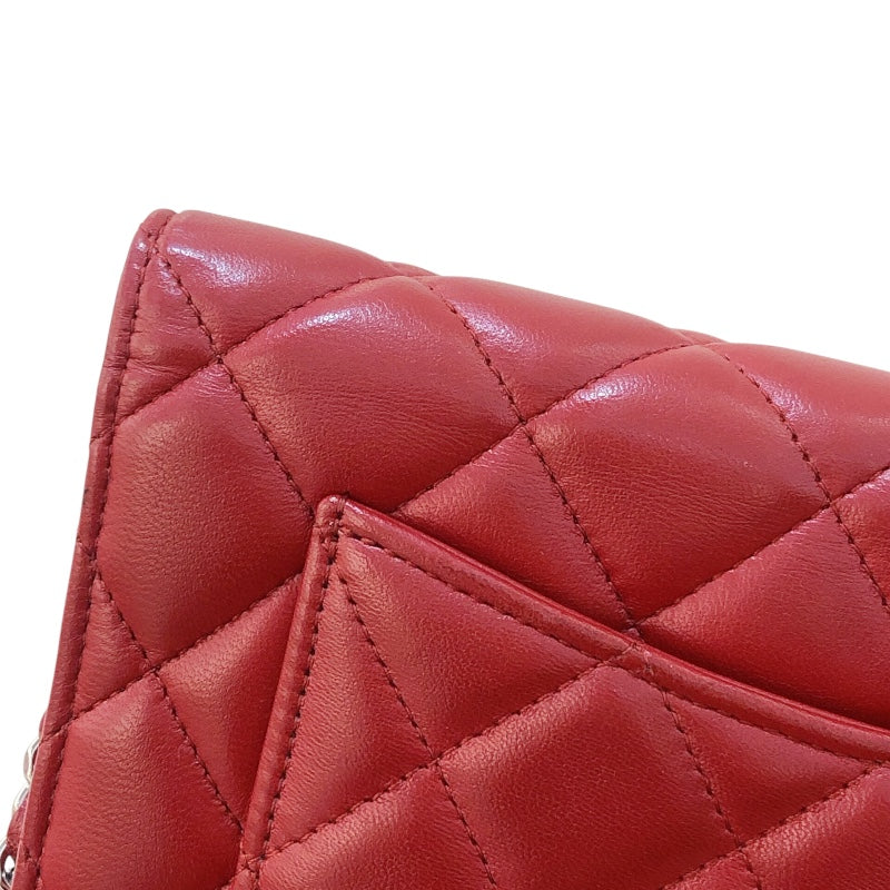 シャネル CHANEL マトラッセチェーンウォレット 14番台 A33814 レッド シルバー金具 ラム レディース ショルダーバッグ