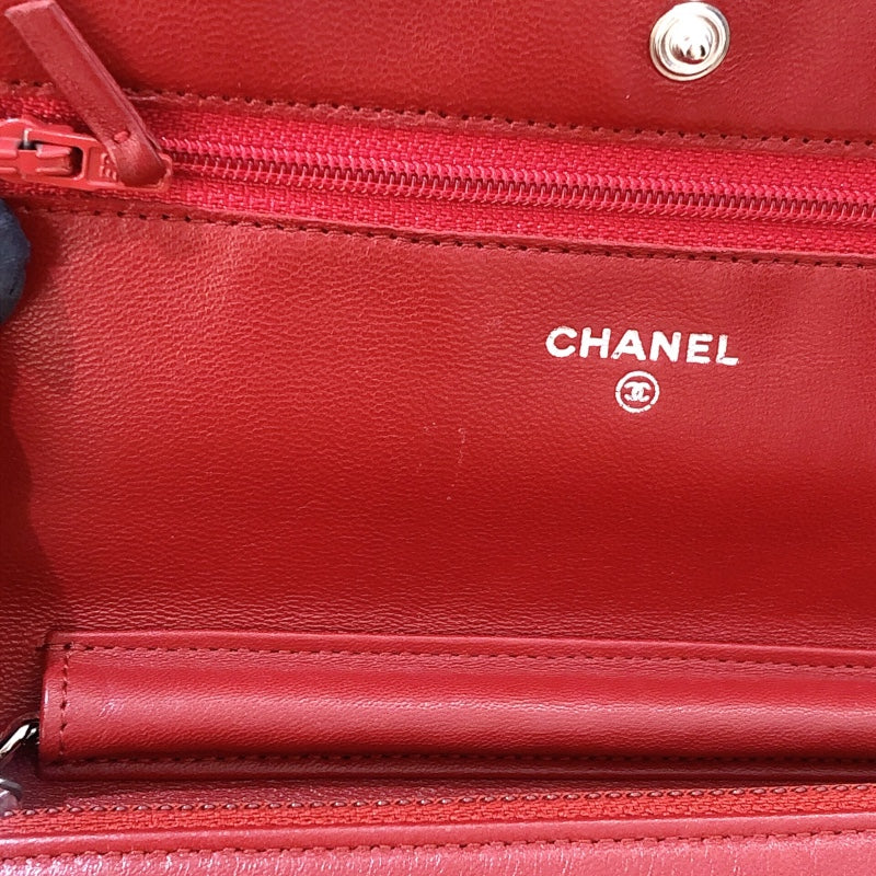 シャネル CHANEL マトラッセチェーンウォレット 14番台 A33814 レッド シルバー金具 ラム レディース ショルダーバッグ