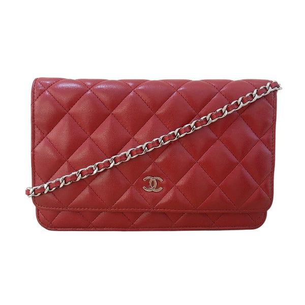 シャネル CHANEL マトラッセチェーンウォレット 14番台 A33814 レッド シルバー金具 ラム レディース ショルダーバッグ
