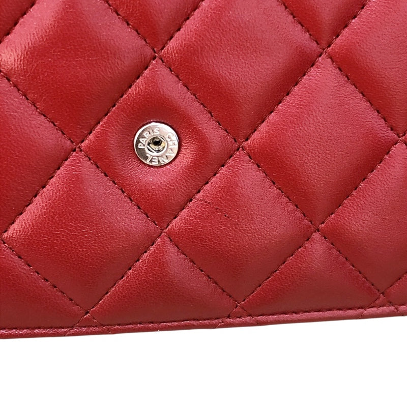 シャネル CHANEL マトラッセチェーンウォレット 14番台 A33814 レッド シルバー金具 ラム レディース ショルダーバッグ
