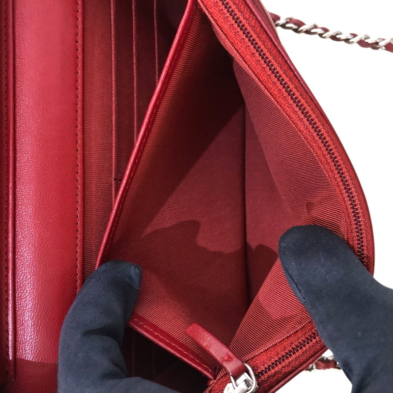 シャネル CHANEL マトラッセチェーンウォレット 14番台 A33814 レッド シルバー金具 ラム レディース ショルダーバッグ