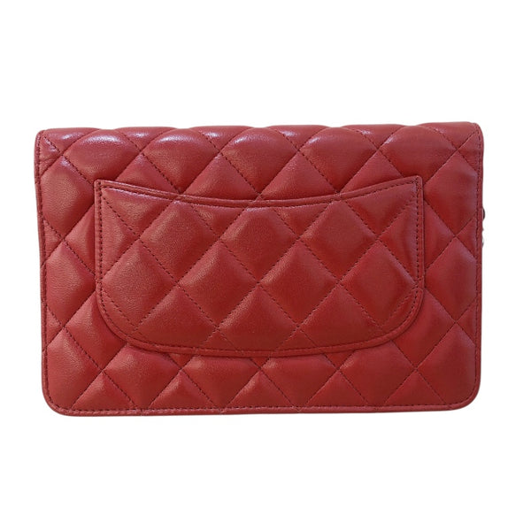 シャネル CHANEL マトラッセチェーンウォレット 14番台 A33814 レッド シルバー金具 ラム レディース ショルダーバッグ