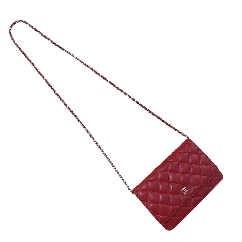 シャネル CHANEL マトラッセチェーンウォレット 14番台 A33814 レッド シルバー金具 ラム レディース ショルダーバッグ