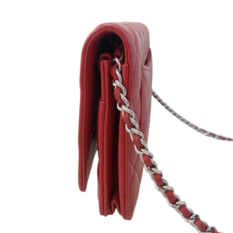 シャネル CHANEL マトラッセチェーンウォレット 14番台 A33814 レッド シルバー金具 ラム レディース ショルダーバッグ