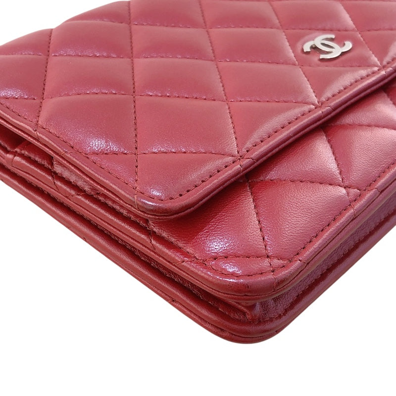 シャネル CHANEL マトラッセチェーンウォレット 14番台 A33814 レッド シルバー金具 ラム レディース ショルダーバッグ