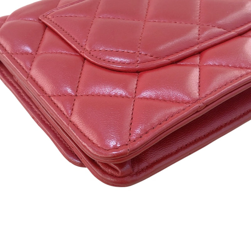 シャネル CHANEL マトラッセチェーンウォレット 14番台 A33814 レッド シルバー金具 ラム レディース ショルダーバッグ