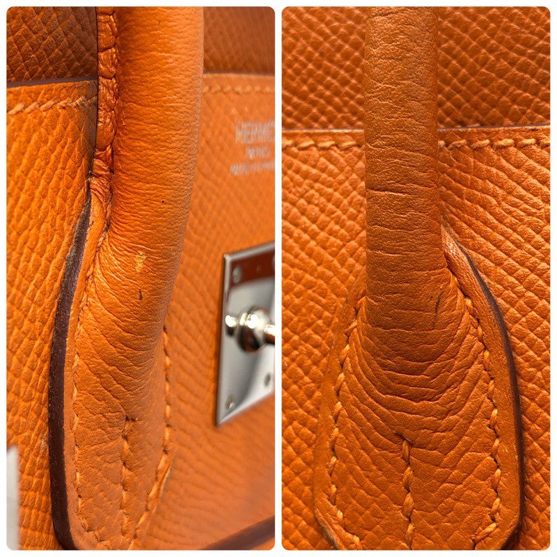 エルメス HERMES バーキン25 □K刻 オレンジ シルバー金具 エプソン レディース ハンドバッグ