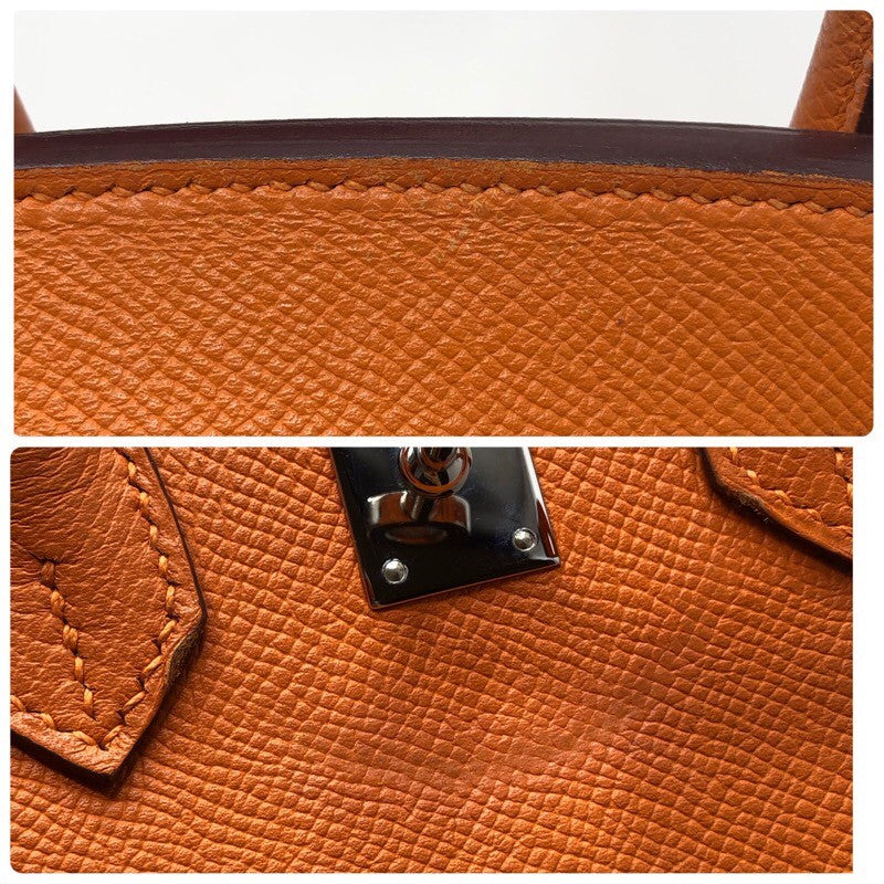エルメス HERMES バーキン25 □K刻 オレンジ シルバー金具 エプソン レディース ハンドバッグ