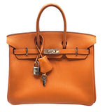 エルメス HERMES バーキン25 □K刻 オレンジ シルバー金具 エプソン レディース ハンドバッグ