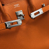 エルメス HERMES バーキン25 □K刻 オレンジ シルバー金具 エプソン レディース ハンドバッグ