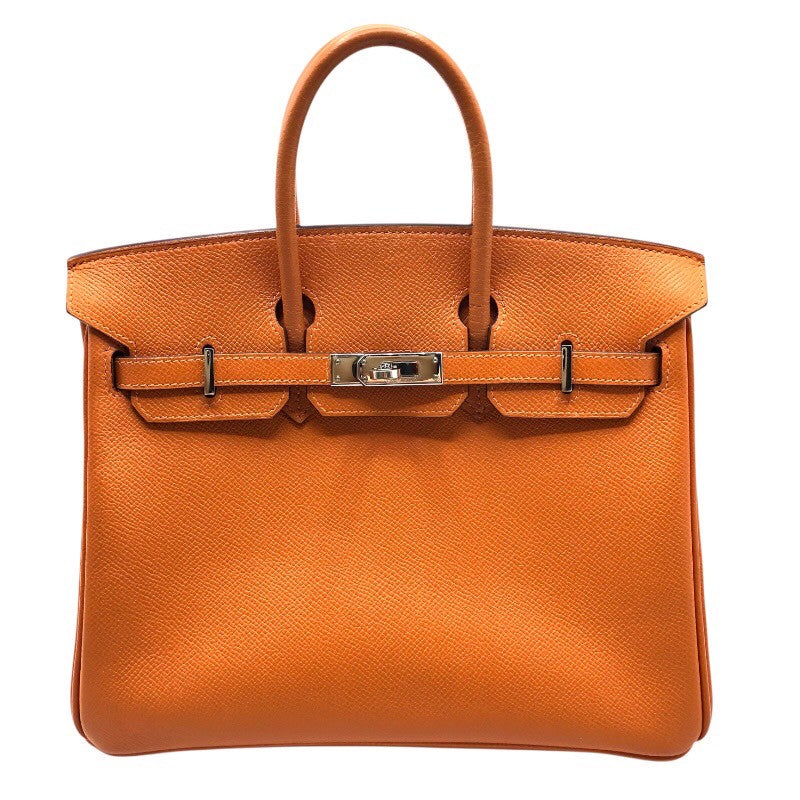 エルメス HERMES バーキン25 □K刻 オレンジ シルバー金具 エプソン レディース ハンドバッグ