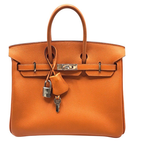 エルメス HERMES バーキン25 □K刻 オレンジ シルバー金具 エプソン レディース ハンドバッグ