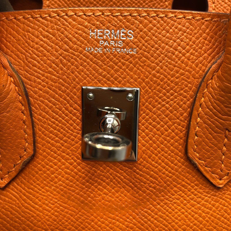 エルメス HERMES バーキン25 □K刻 オレンジ シルバー金具 エプソン レディース ハンドバッグ