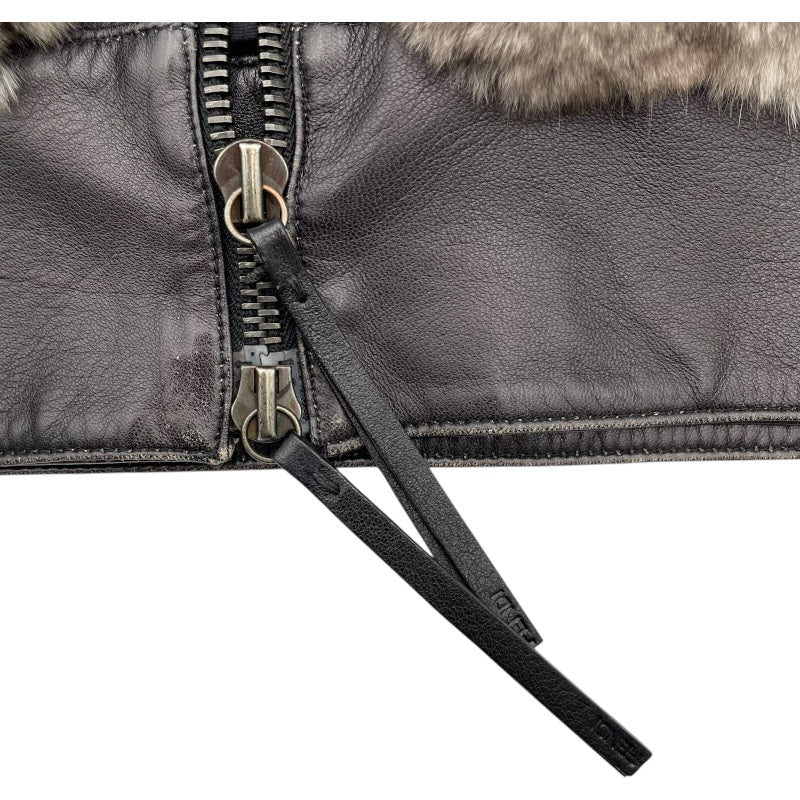 フェンディ FENDI レザー切替ファージャケット ブラウン ポリエステル レディース その他アウター