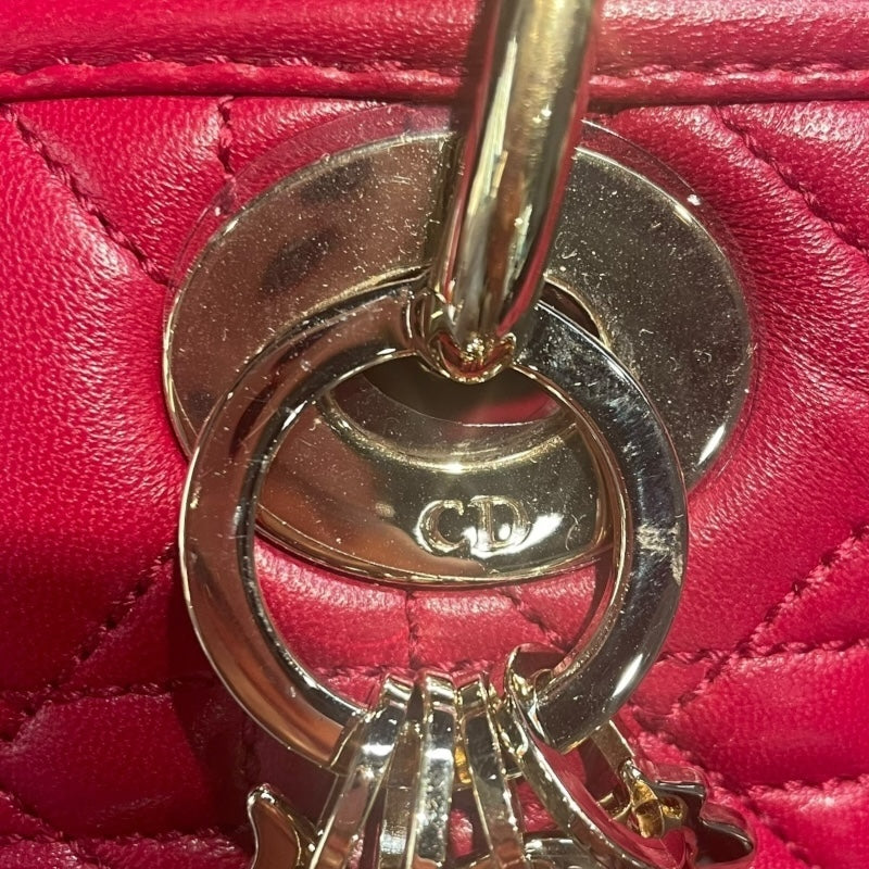 クリスチャン・ディオール Christian Dior レディディオール ハンドバッグ レッド　ゴールド金具 ラムレザー レディース ハンドバッグ