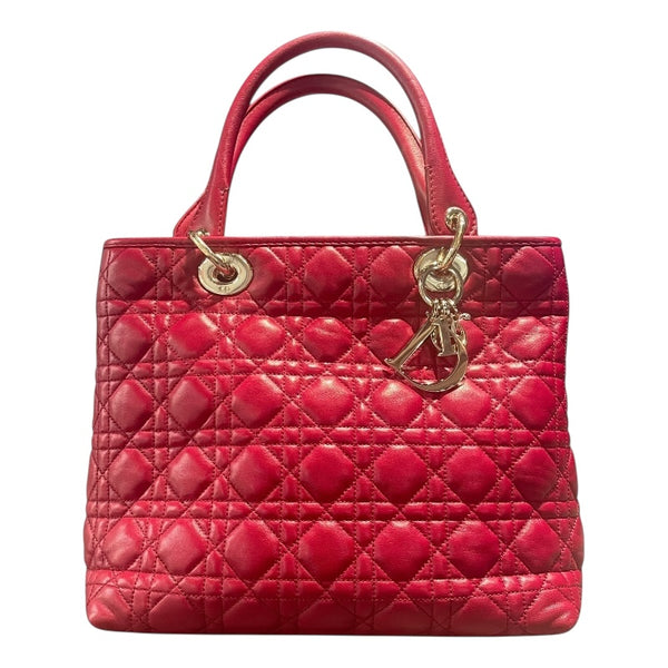 クリスチャン・ディオール Christian Dior レディディオール ハンドバッグ レッド　ゴールド金具 ラムレザー レディース ハンドバッグ