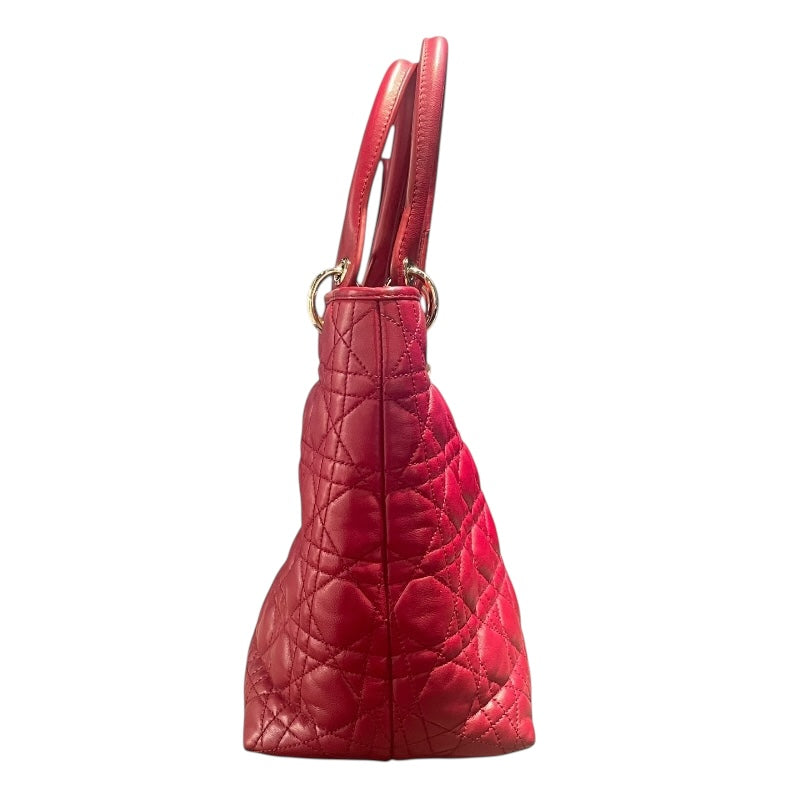 クリスチャン・ディオール Christian Dior レディディオール ハンドバッグ レッド　ゴールド金具 ラムレザー レディース ハンドバッグ