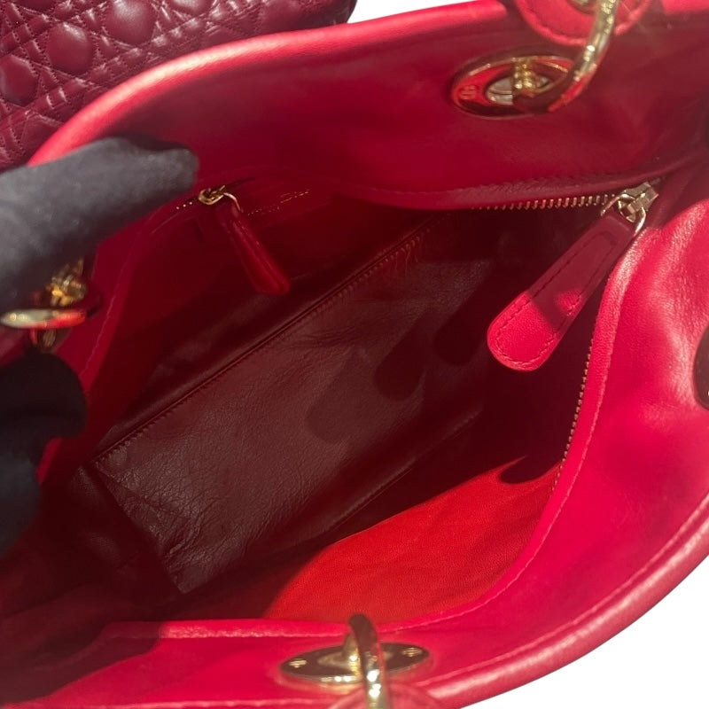 クリスチャン・ディオール Christian Dior レディディオール ハンドバッグ レッド　ゴールド金具 ラムレザー レディース ハンドバッグ
