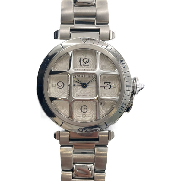 カルティエ Cartier パシャ コンベックスグリッド W31059H3 ホワイト SS メンズ 腕時計