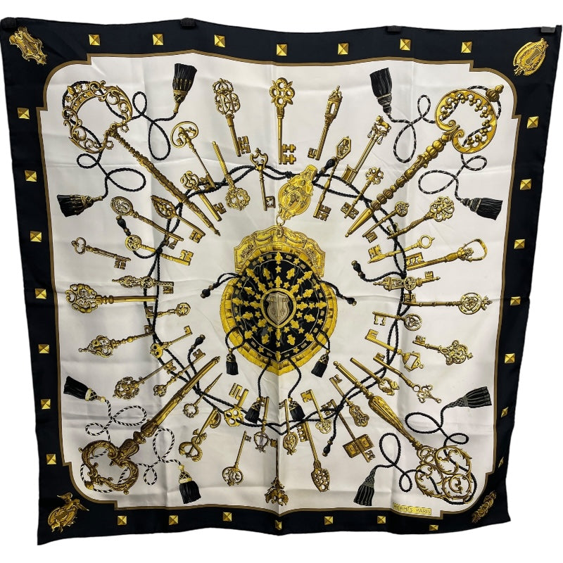 エルメス HERMES カレ90　LES CLES THE KEYS RARE ブラック シルク100％ レディース スカーフ