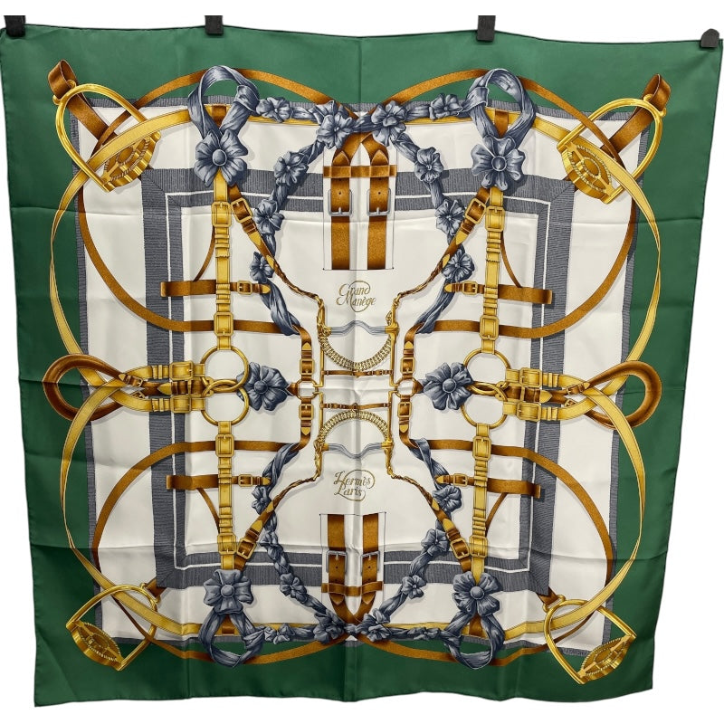 エルメス HERMES カレ90 大調教術 カーキ シルク100％ レディース スカーフ