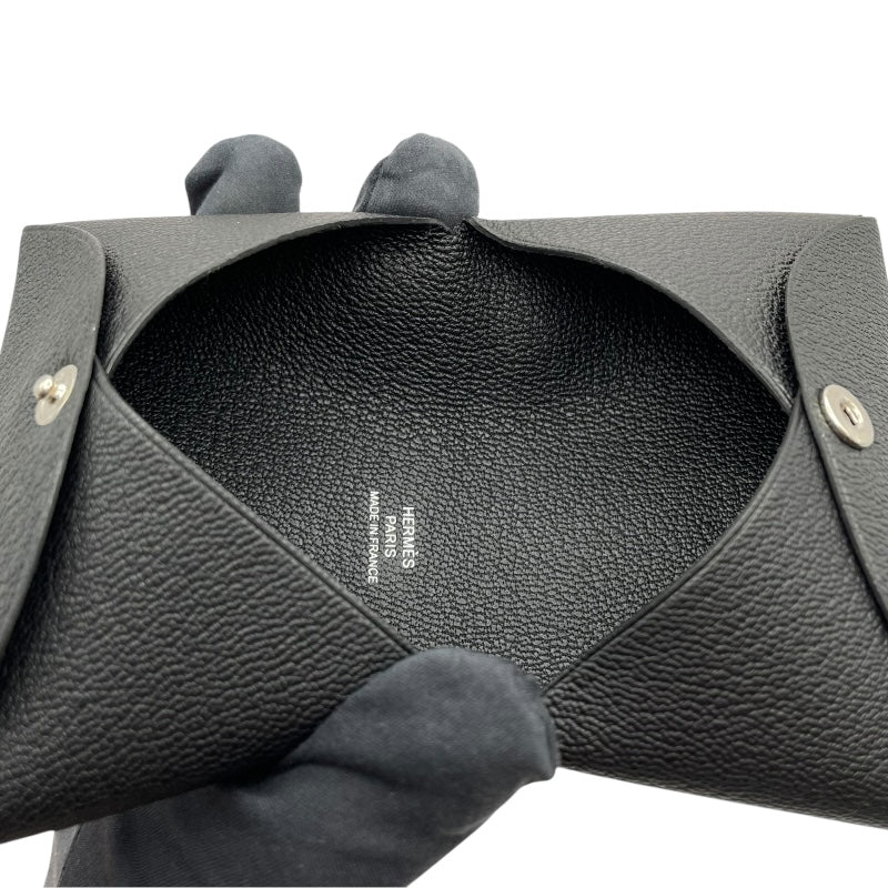 エルメス HERMES カルヴィ W刻 ブラック SV金具 シェーブル ユニセックス カードケース