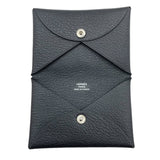 エルメス HERMES カルヴィ W刻 ブラック SV金具 シェーブル ユニセックス カードケース