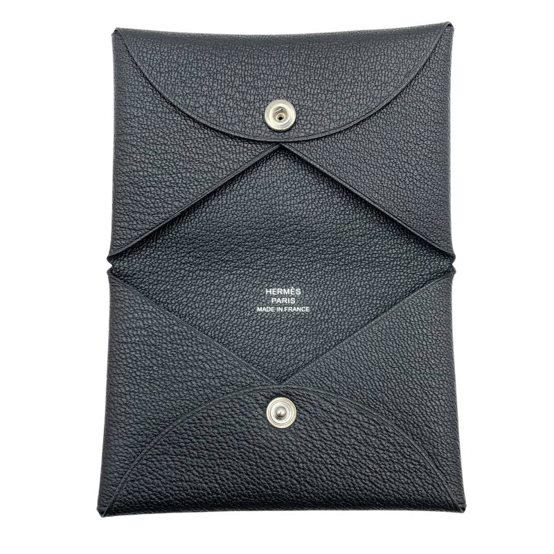 エルメス HERMES カルヴィ W刻 ブラック SV金具 シェーブル ユニセックス カードケース