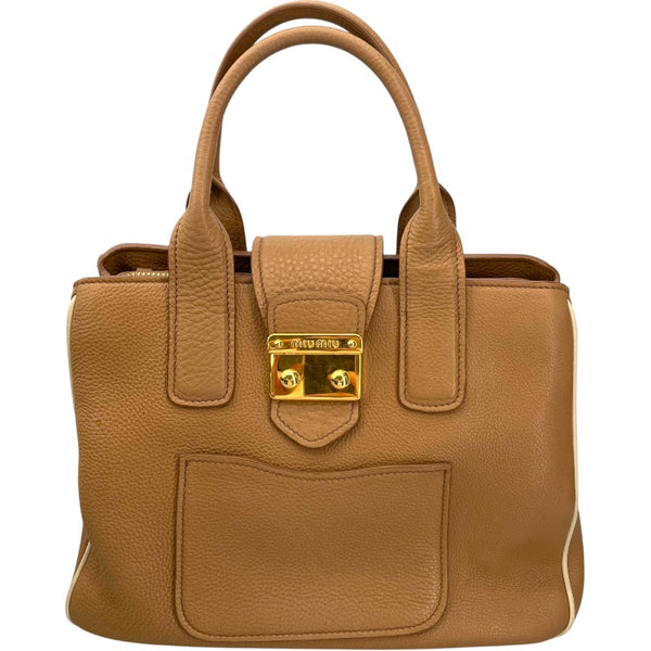 ミュウミュウ miu miu 2WAY ハンドバッグ ベージュ レザー レディース ハンドバッグ