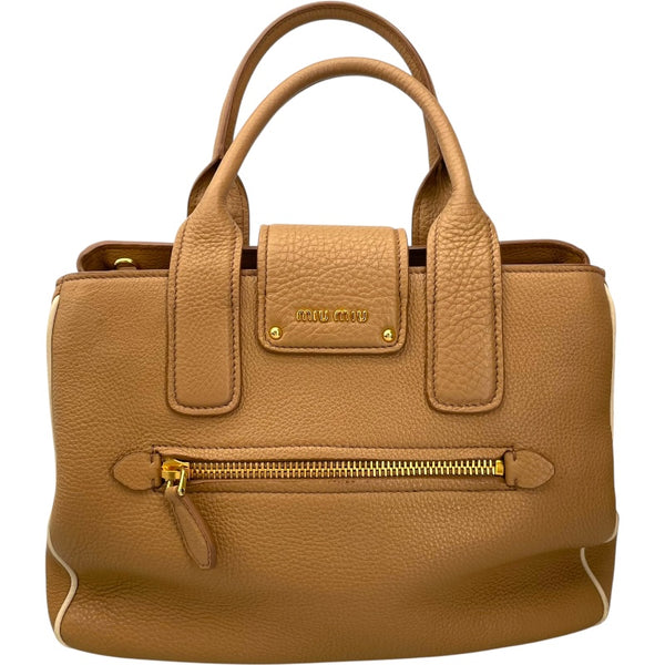 ミュウミュウ miu miu 2WAY ハンドバッグ ベージュ レザー レディース ハンドバッグ