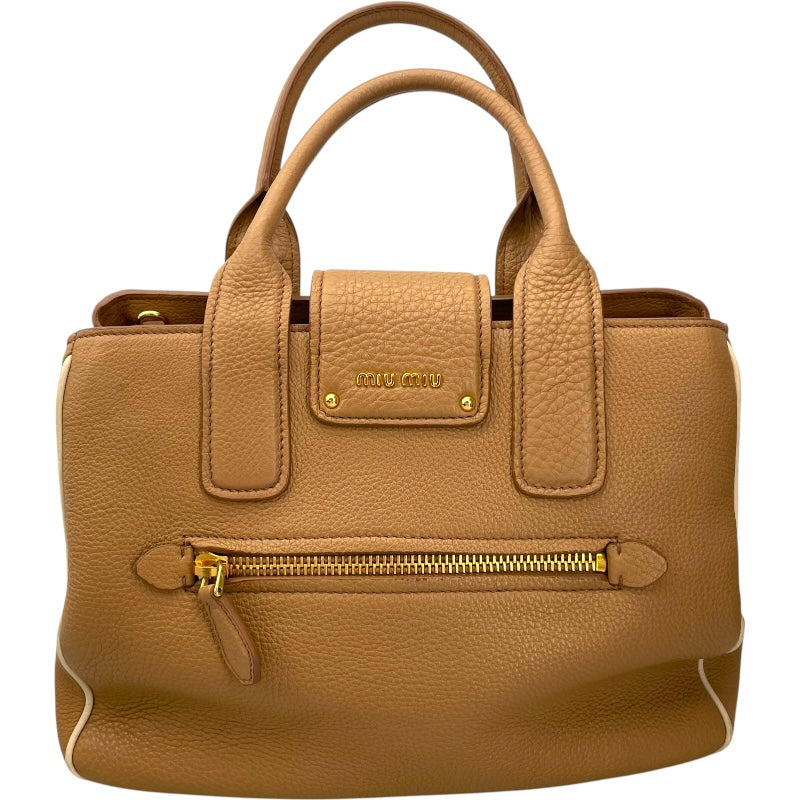 ミュウミュウ miu miu 2WAY ハンドバッグ ベージュ レザー レディース ハンドバッグ